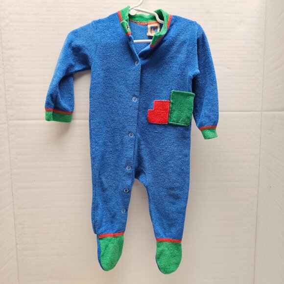 Vintage Carters One Piece Terry Cloth Baby Infant Made in USA Blue L 19 -27 lbs